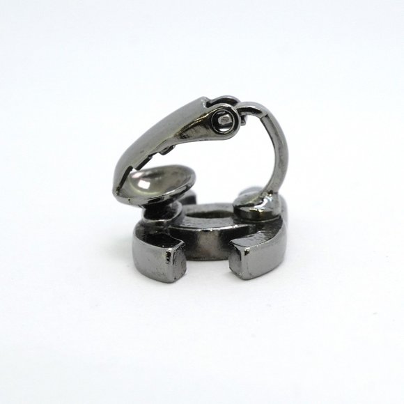 CHANEL Coco Mark Rhinestone Gunmetal Grey Earrings - Picture 3 of 6